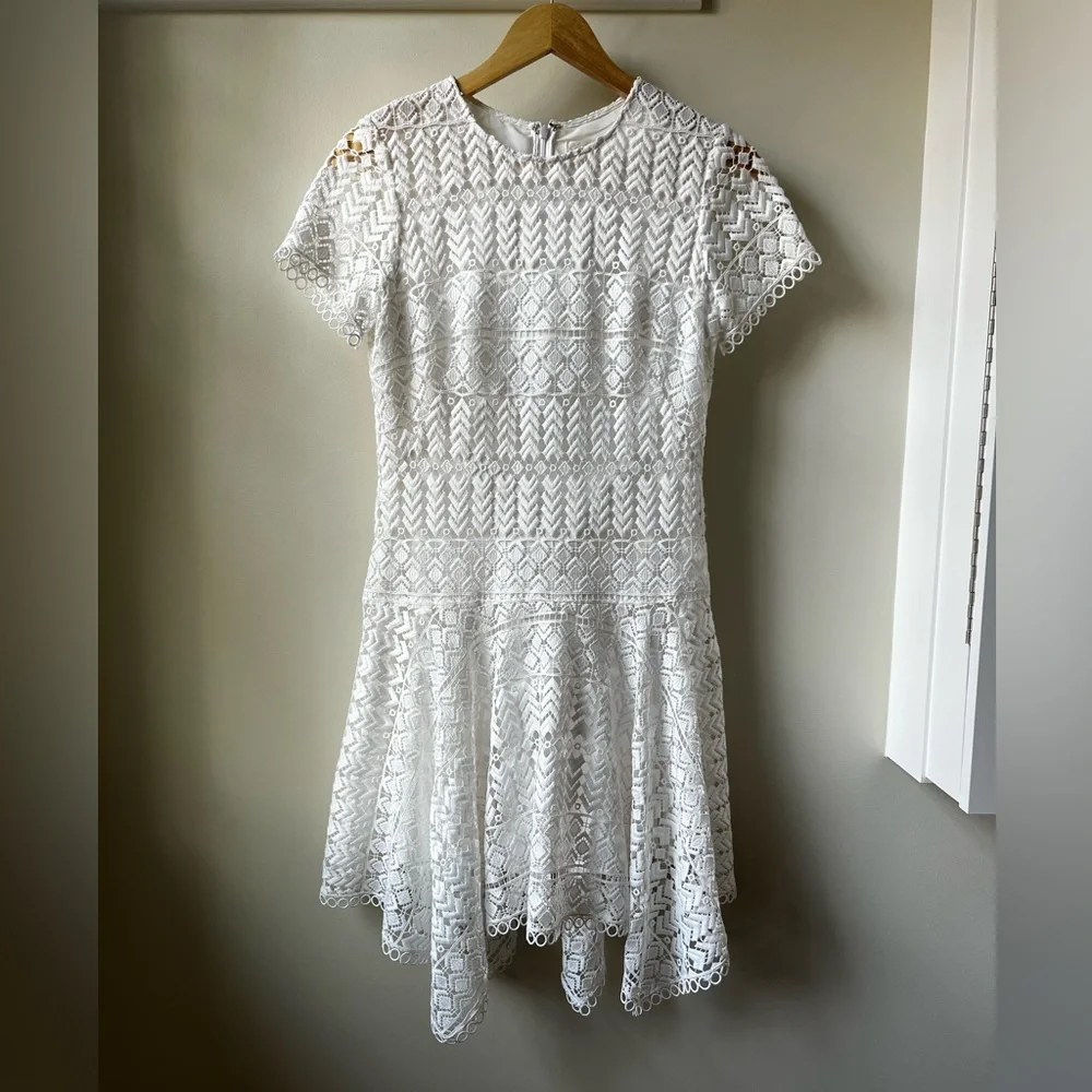 SHOSHANNA Anthropologie Laguna Lace Handkerchief Dress Asymmetrical Drop Waist 2